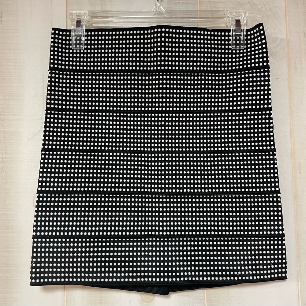 Pleasure Doing Business Black White Dotted Bandage Skirt,  Sz M